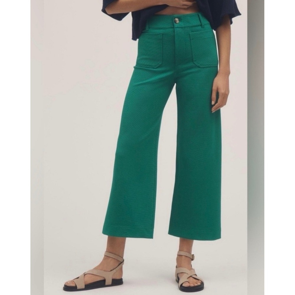 Maeve Anthro Colette Green Wide Leg Cropped Textured Knit Pants Size 31